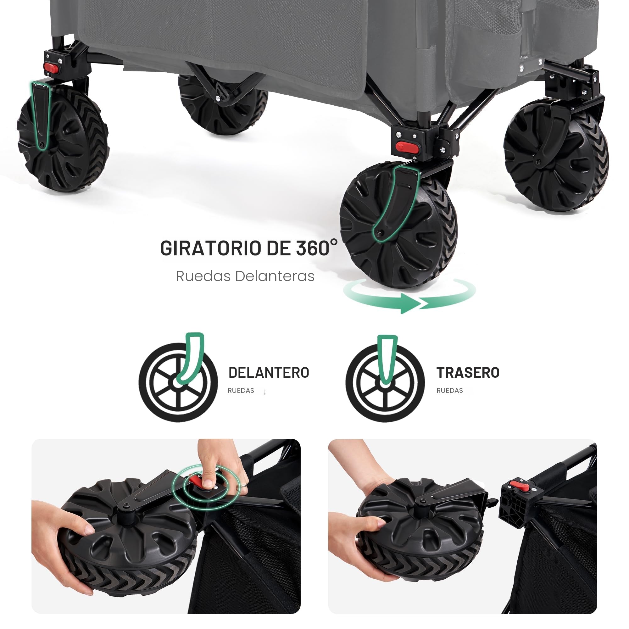 TIMBER RIDGE Carro Playa Ruedas Grandes con Freno Carrito Plegable Transporte para Jardín Playa Campaña Compra al Aire Libre Carreta con Bolsa de Cubierta Ruedas Amovibles Mango Ajustable hasta 100kg