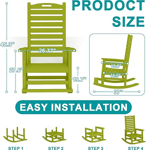 Miniatura 3 de Mecedora para exteriores con reposapiés extraíble para adultos, sillas mecedoras de patio con respaldo alto de HDPE, 330 libras, mecedoras de porche