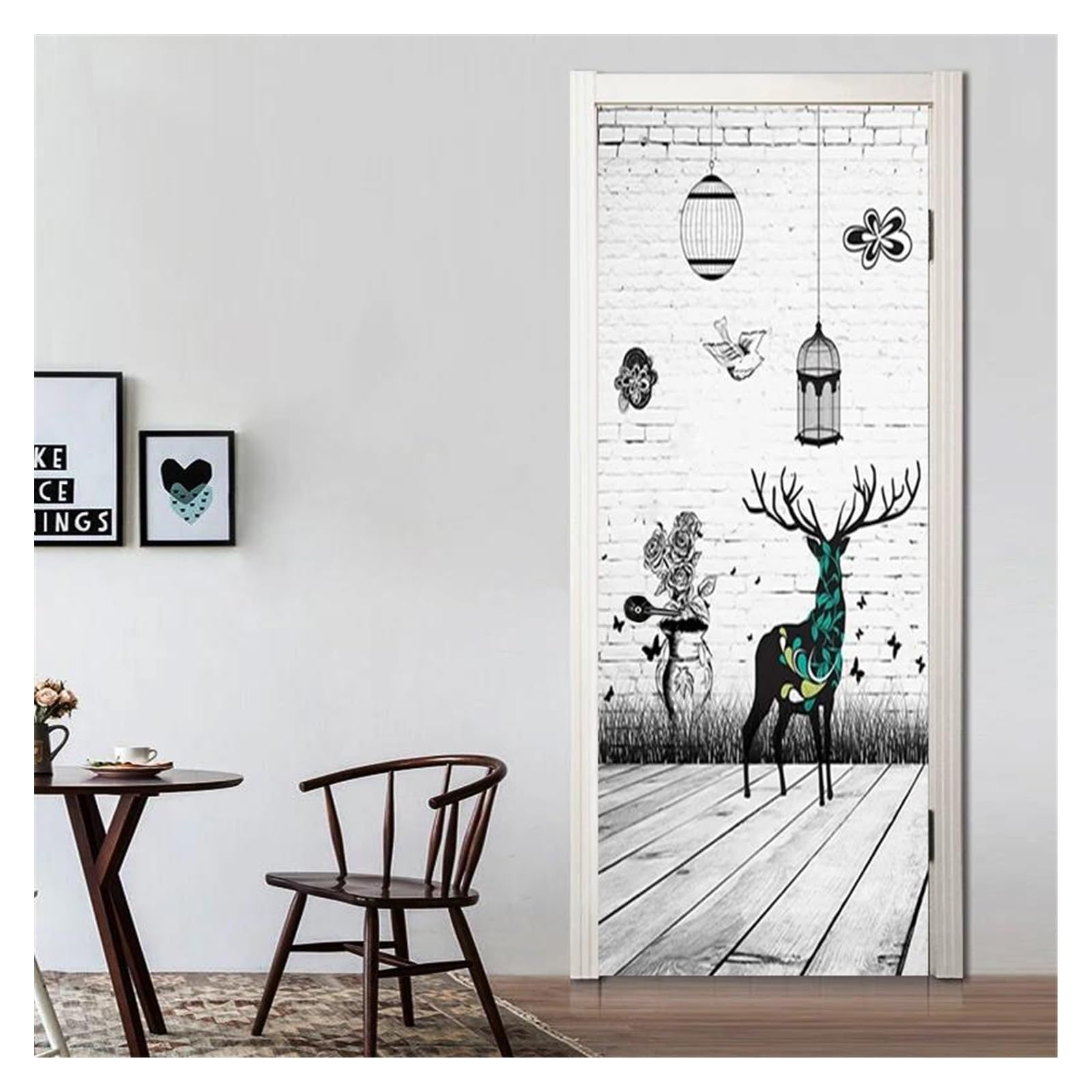 Sticker mural 3D brique blanche anti-tache | Masquez vos portes abîmées 95x215