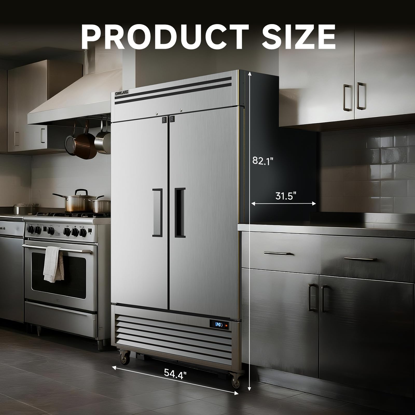 Coolake 54.4" W Commercial Refrigerator, 49 Cu Ft 2 Door Upright Refrigerator With 8 Adjustable Shelves, Frost-Free Stainless Steel Industrial Reach-In Fridge For School Restaurant Café Prep Kitchen on Fridge.com - View 2