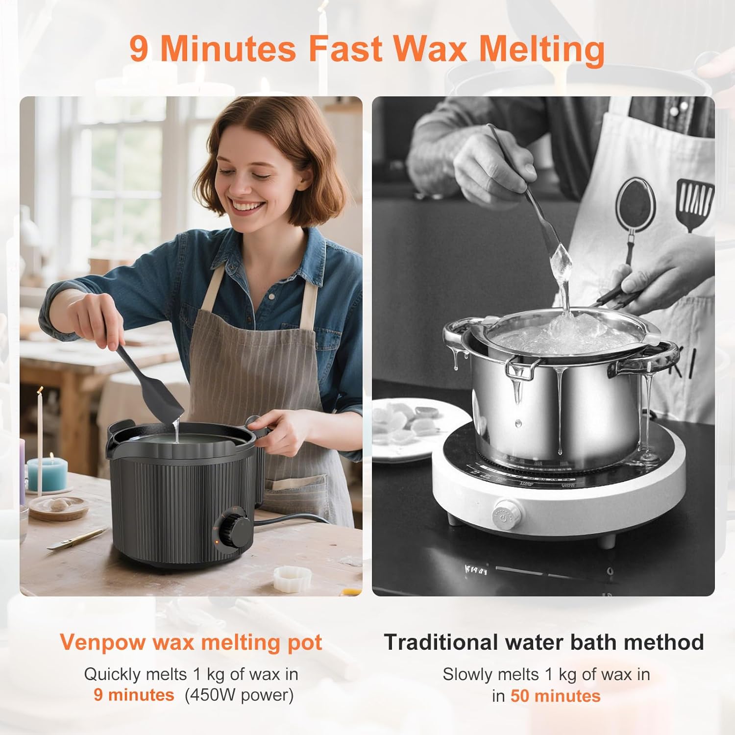 Candle Wax Melter with Pour Spout, Candle Making Kit for Adult Beginners, for Candle Making, Set Includes Wax Melting Pot, Stirring Spoon, Thermometer, Wick, Wick sticker and Centering Device - Black