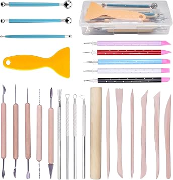 Polymer Clay Tools,25Pcs Pottery Sculpting Tools Set with Plastic Case for Ceramic Modeling Carving Beginners Expert Crafts Club, Dotting,Hobbyists, Artists