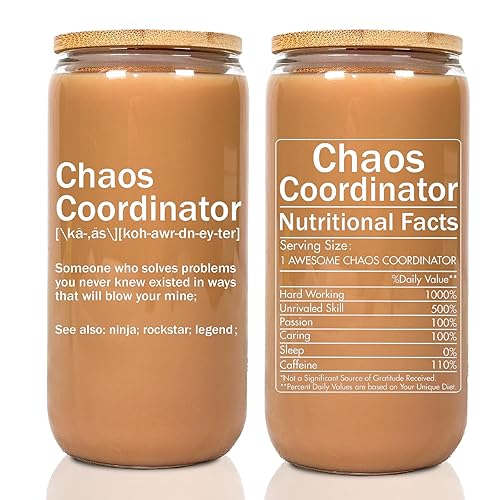 Uniizone Thank You Gifts for Women, Boss Lady, Manager, Teacher, Office Coworker, Nurse, Mom - Chaos Coordinator Gifts - Funny Birthday Appreciation Gift for Women 16 Oz Glass Cup (1PACK)