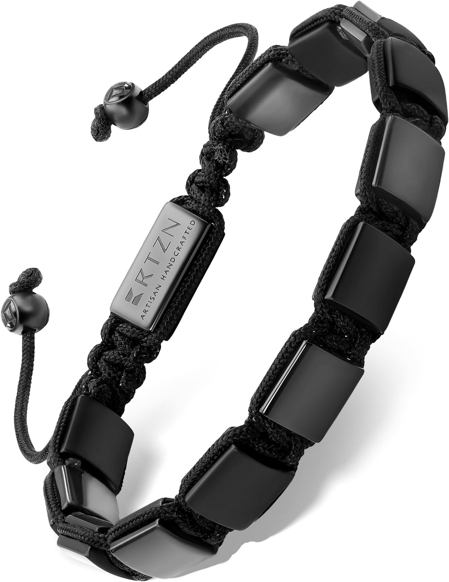 RTZN® Black Onyx Bracelet for Men – Premium Artisan Handcrafted Authentic Matte Black Bead Bracelet for Men – Adjustable Mens Beaded Bracelets (Havana style)