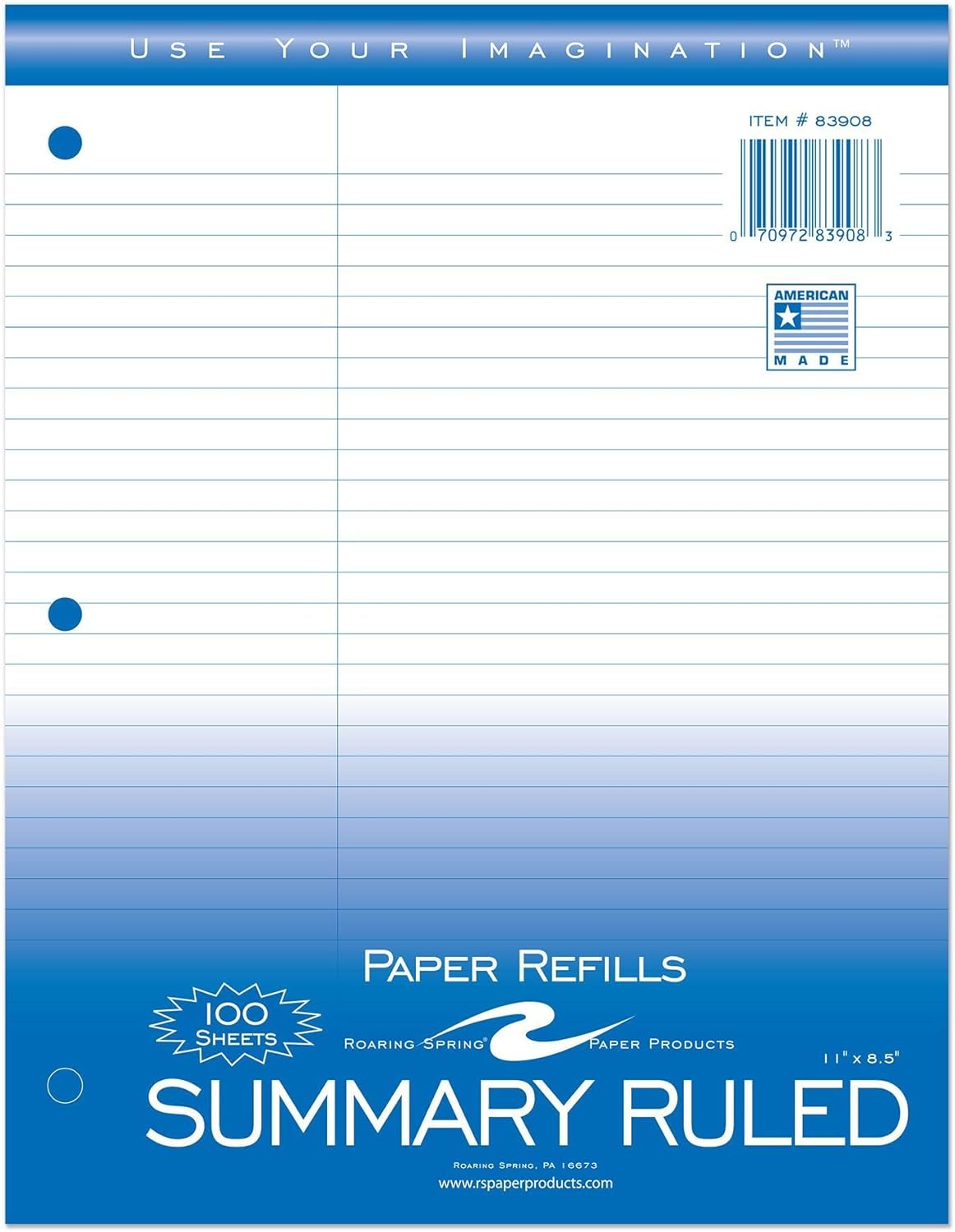 Roaring Spring Loose Leaf Paper, Case of 24 Packs, 100 Sheets Per Pack, 8"x11" White 15# College Ruled Notebook Filler Paper With Margin, 3-hole Punched, Proudly Made in the USA