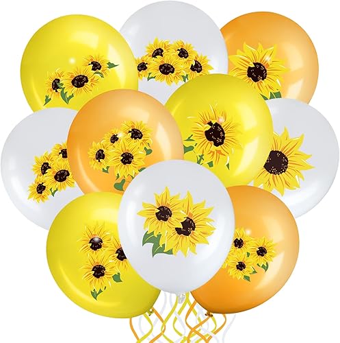 45 globos de girasol para decoración de 12 pulgadas, globos de girasol amarillo y blanco para fiesta temática de abejas de verano, baby shower,