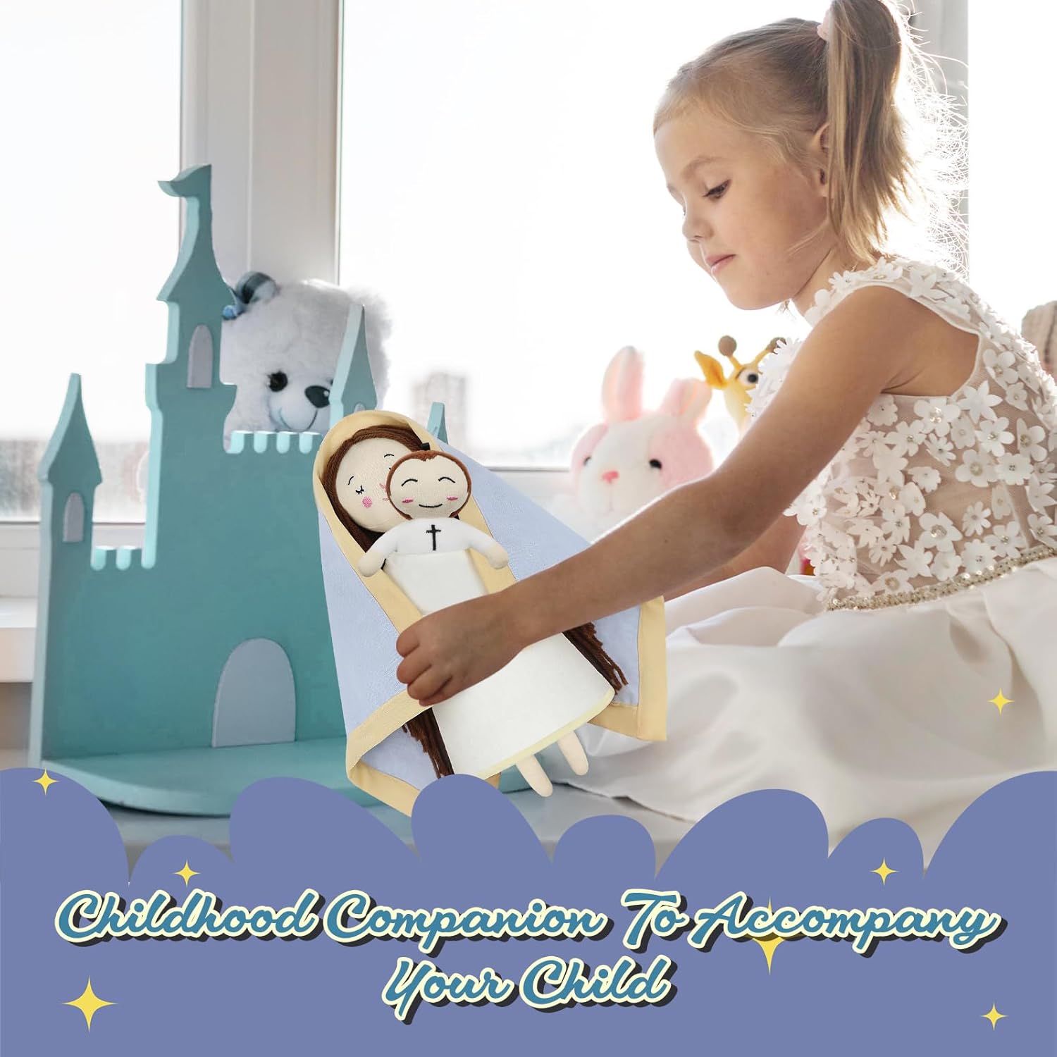 free-space Jesus Plush Doll Virgin Mary Doll Religious Toys Guardian Angel Stuffed Baptism Plush Toy Gifts for Kids for Christening Religious Christmas (Virgin Mary with Baby Jesus)