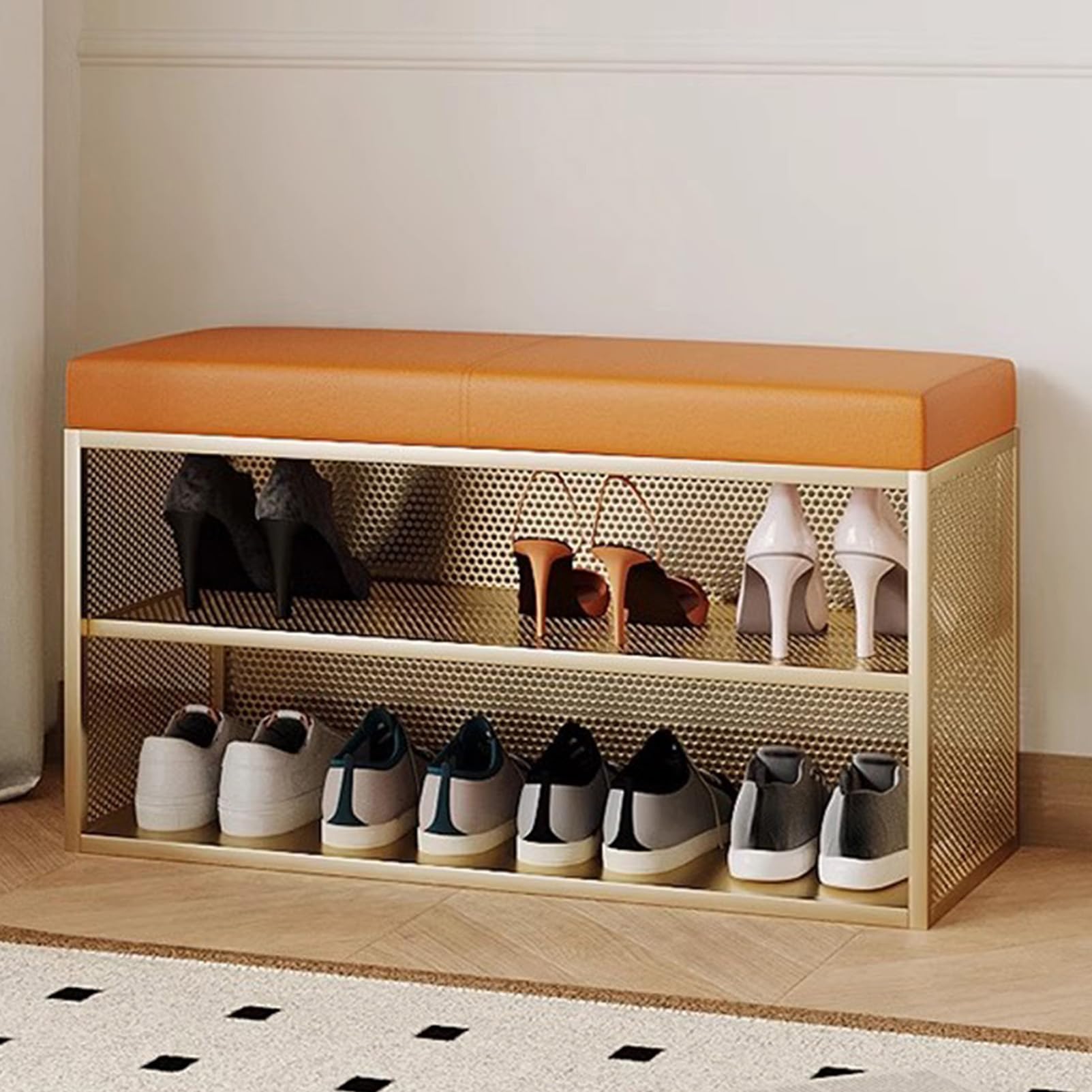 Étagère à chaussures élégante et banc confortable pour couloir et chambre