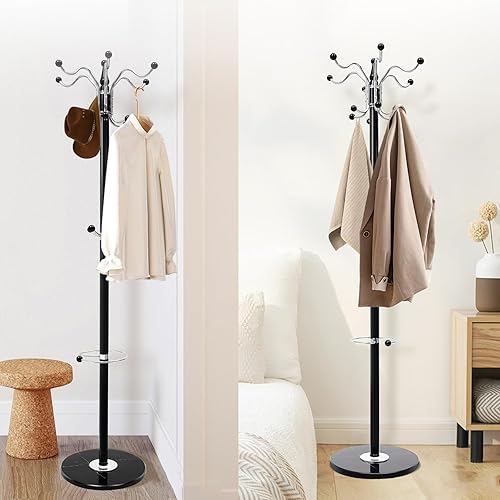 Perchero de metal para sombreros de 16 ganchos con base de mármol natural, soporte de perchero resistente, perchero moderno para entrada, sala de