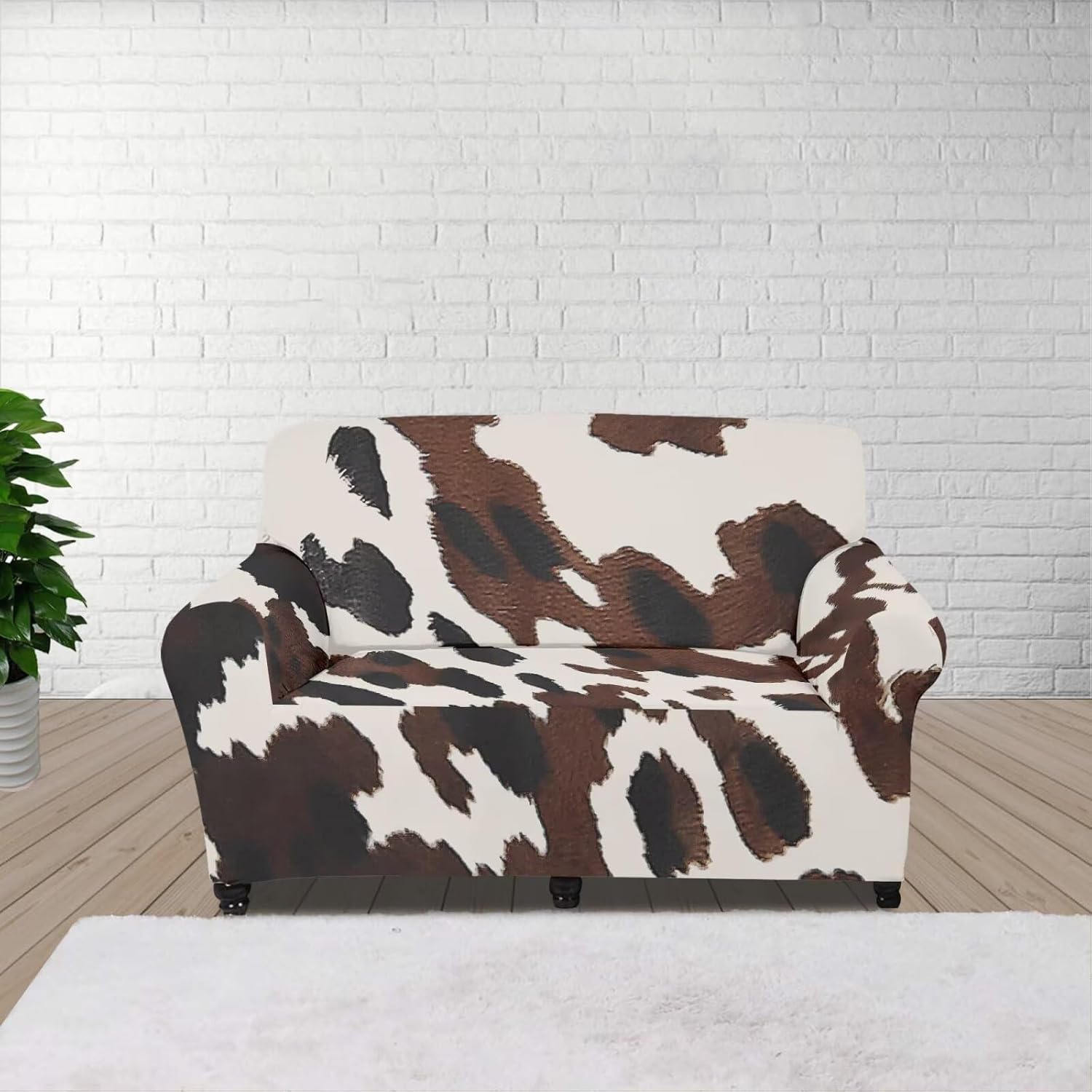 Cow Print Sofa Covers for 2 Cushion Couch Pet Friendly Anti Slip Non Skid Foam Elastic Bottom Washable Stretch Holiday Xmas Gifts Sofa Cover Decor