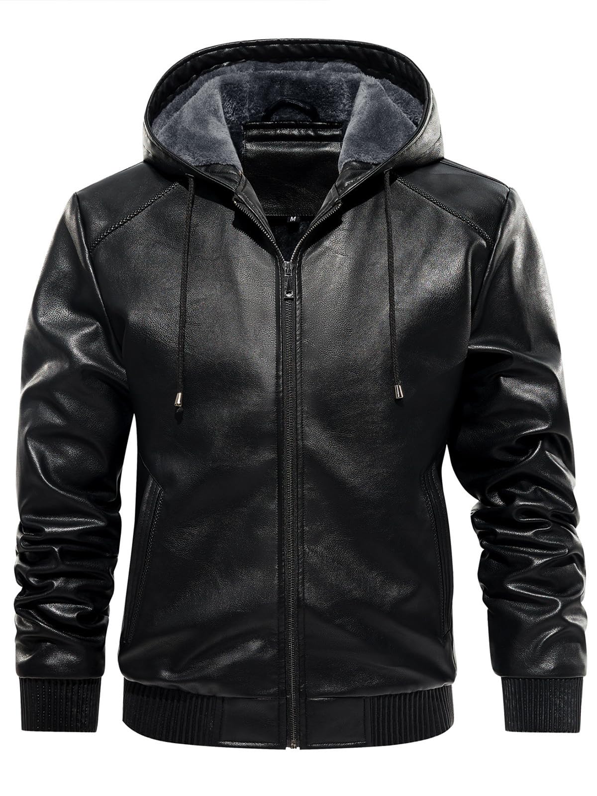 Uusollecy Chaqueta Cuero Hombre de Invierno con Forro Cálido Capucha Resistente al Viento y Cremallera