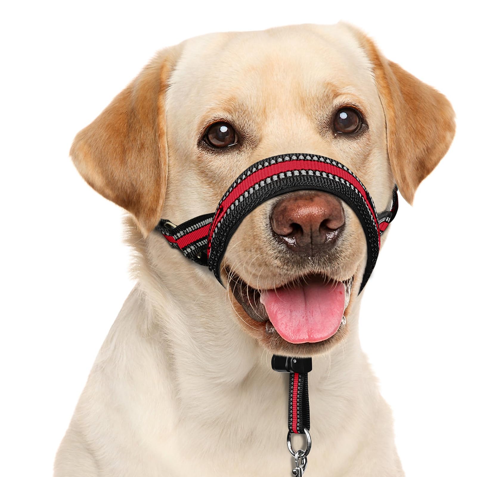BARKLESS Soft Dog Head Collar, Patented Padded No Pull Head Halter, Training Nose Leash with Safety Link for Medium Large Dogs, Adjustable Muzzle Leash, Easy Control for Walking (L, Red)