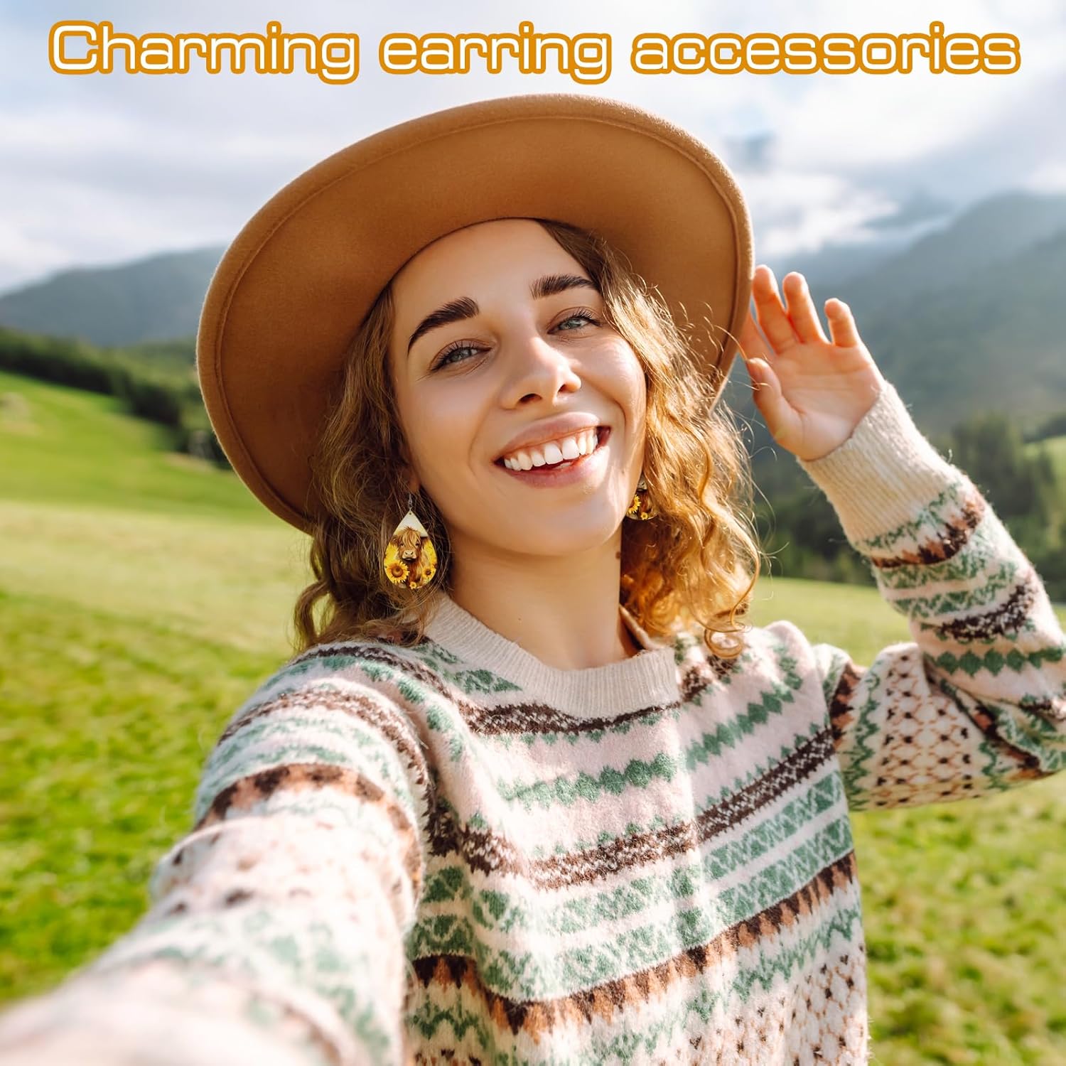 Nosiny 12 Pairs Western Highland Cow Wood Earrings Set for Women Floral Teardrop Ear Dangler Western Highland Cow Dangle Flower Leopard Print Cattle Earrings for Women Mother's Day Nurses' Day Gifts - Image 6