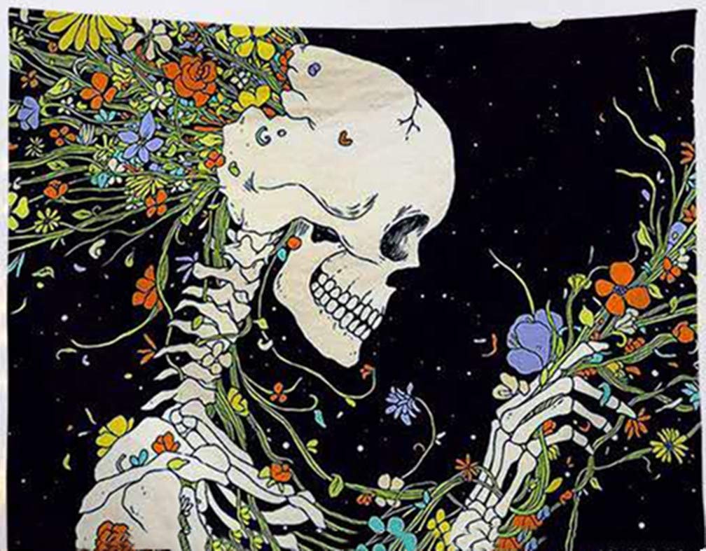 Amiiba Psychedelic Skull Floral Wall Tapestry Trippy Flowers and Skeleton Tapestry Wall Hanging Elegant Romantic Home Decoration for Bedroom Living Room (Skeleton, M - 59"x51")