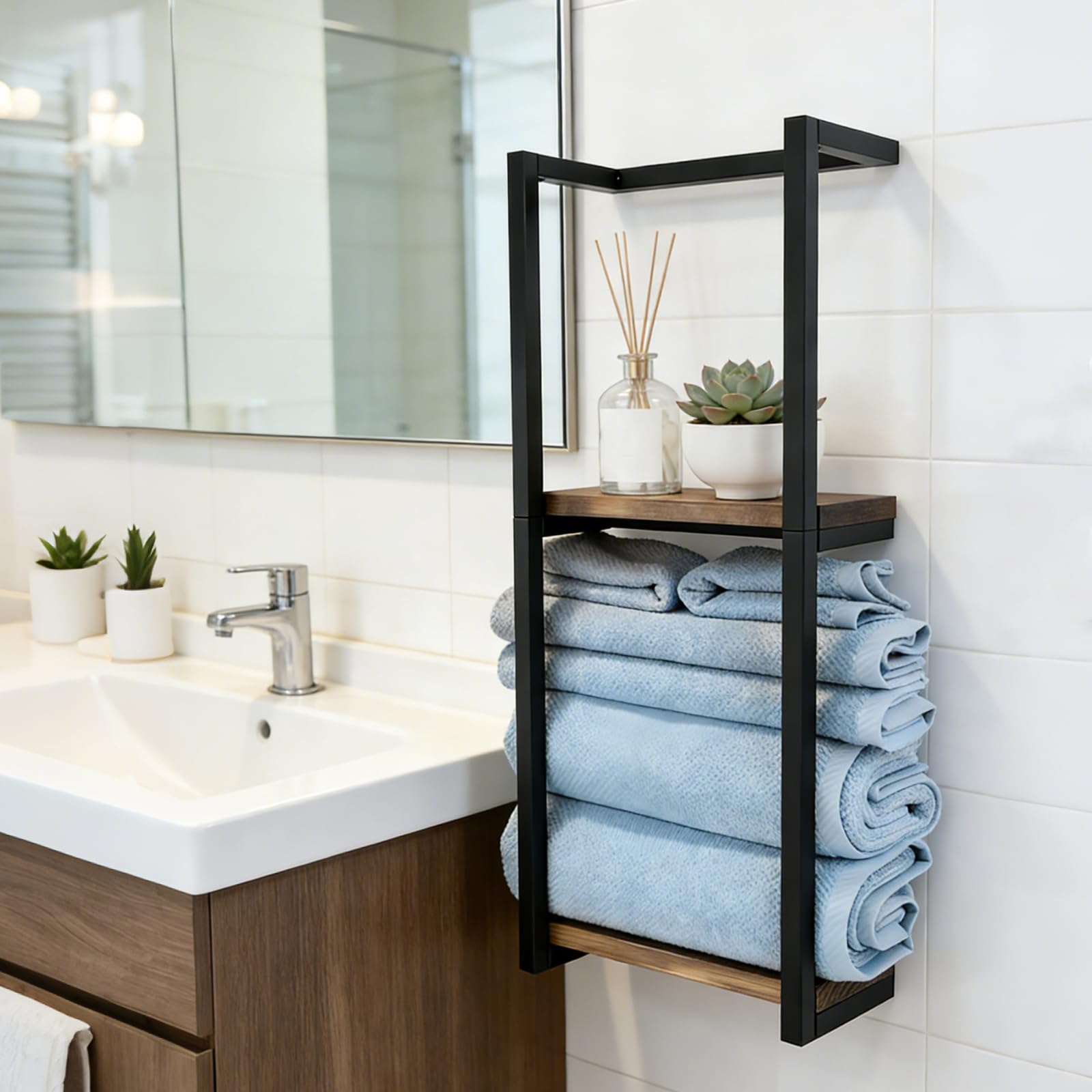 Toallero de Pared con Estante,Toallero de Baño Estante de Baño