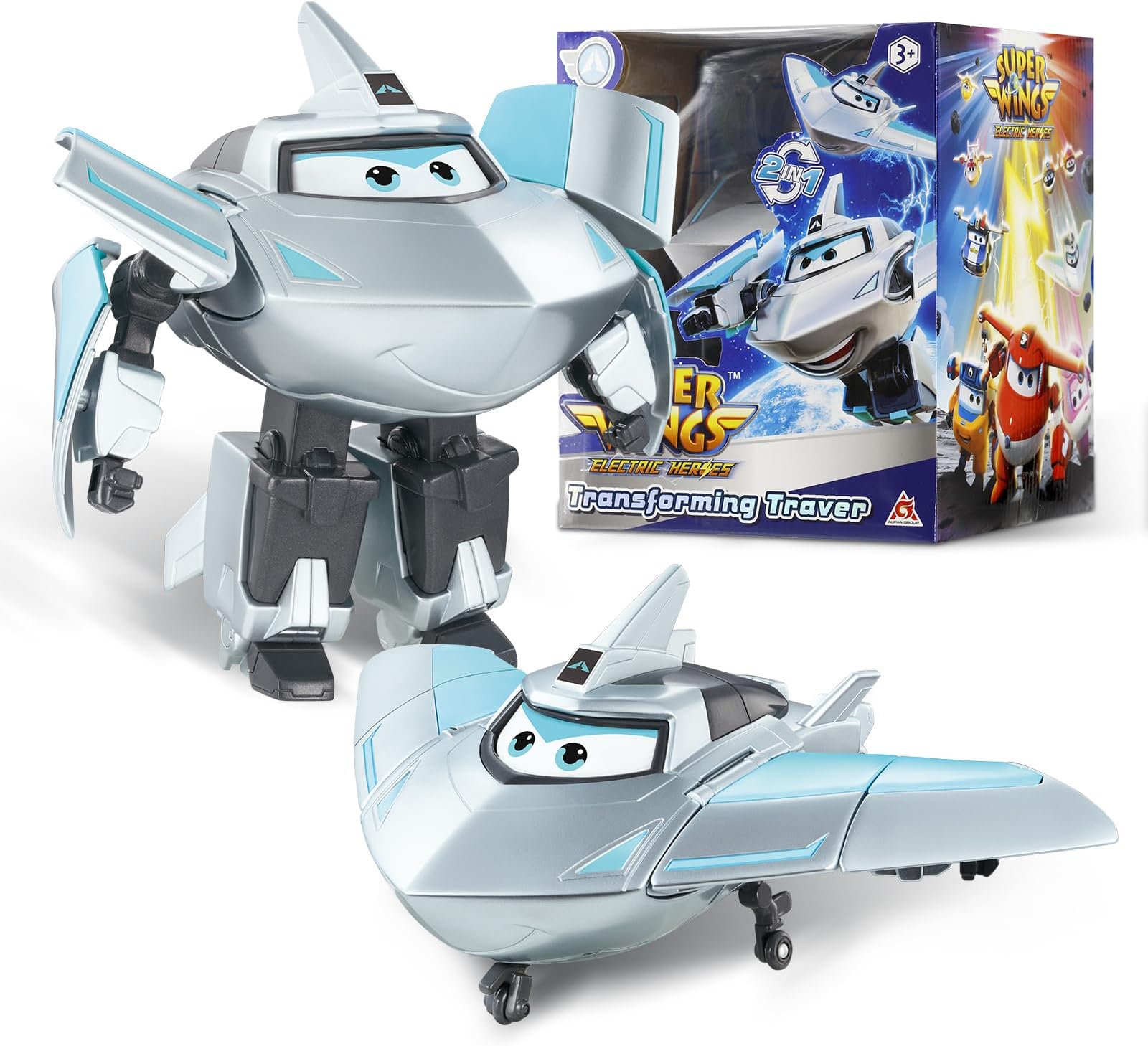 Super Wings Transformable Toys, 5 in Traver Airplane Transforming Figures Toys, 2 in 1 Mode Rescue Bots Action Figure for 3-5 Year Old Boys Girls, Fun Plane Toy for Toddlers Kids Age 3 4 5 6 7