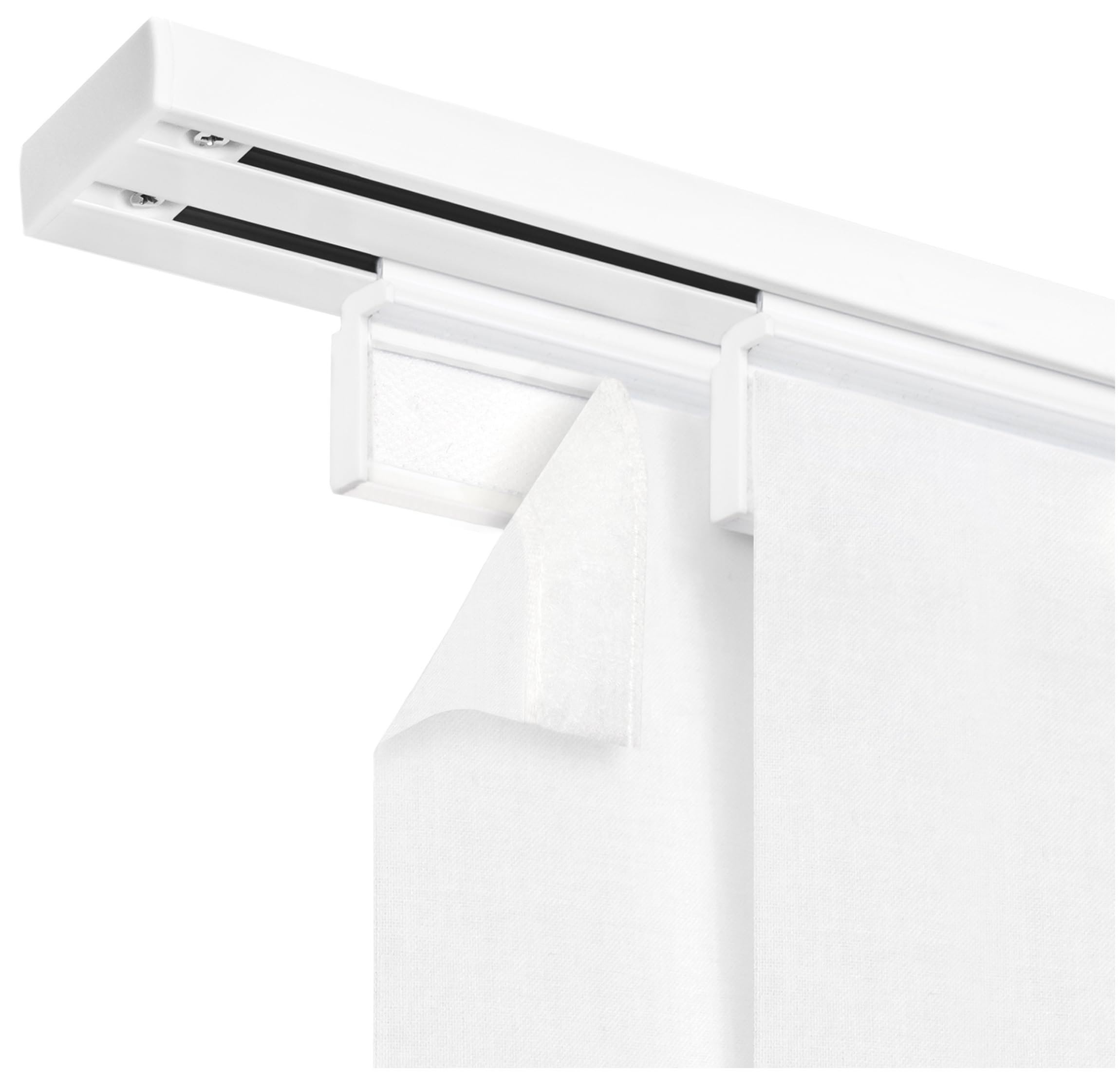 Kit de rails pour panneaux en tissu avec auto-agrippant, montage au plafond - 2 voies, support mural + bande auto-agrippante, aluminium, kit de 1 rail et 2 supports pour panneaux en tissu de 60 cm