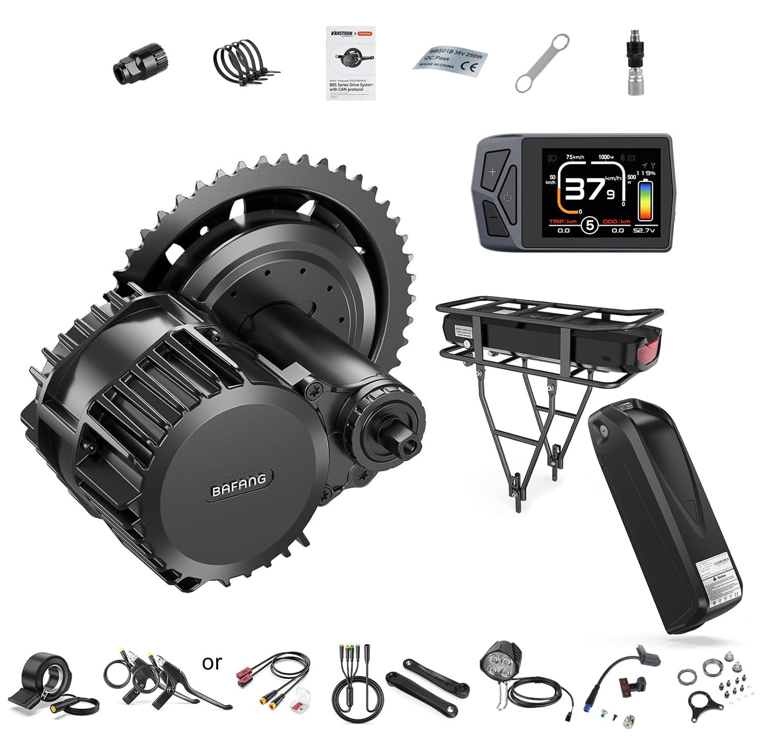 BAFANG BBS-HD 1000W Mid Drive Motor Kit - 48V/52V CAN-Bus Ebike Conversion Kit for 68-73/100/120mm Bikes Compatible with Mountain/Road Bikes LCD Display and Battery Options