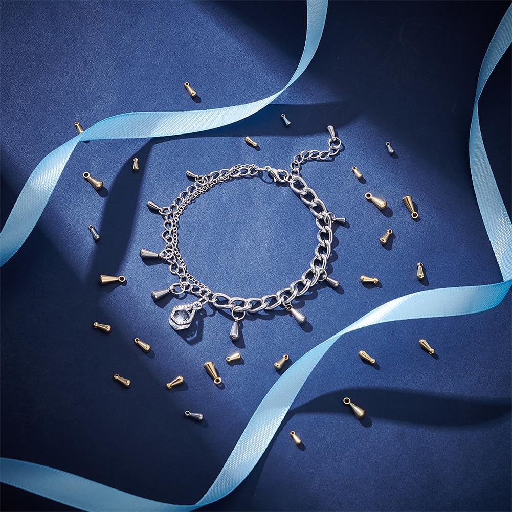 UNICRAFTALE 120 piezas 6 estilos Colgantes de Lágrima de Acero Inoxidable Extensión de Cadena Colgantes de Gota Perlas Colgantes con Bucle para la Fabricación de Joyería de Collares Artesanales