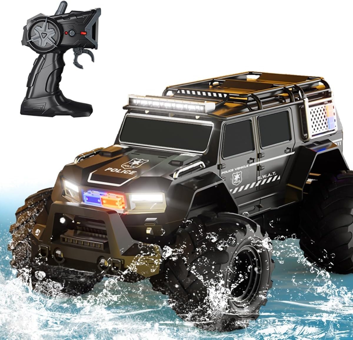RAMNATH IMPEX 1:14 Waterproof Rc Police Cars Amphipious Remote Control Car SUV Truck Indoor Outdoor Toys with Police-Siren Lights for 6 7 8 9 10 11 12 Year Old Kids Boys Girls Gifts Presents(I), Black