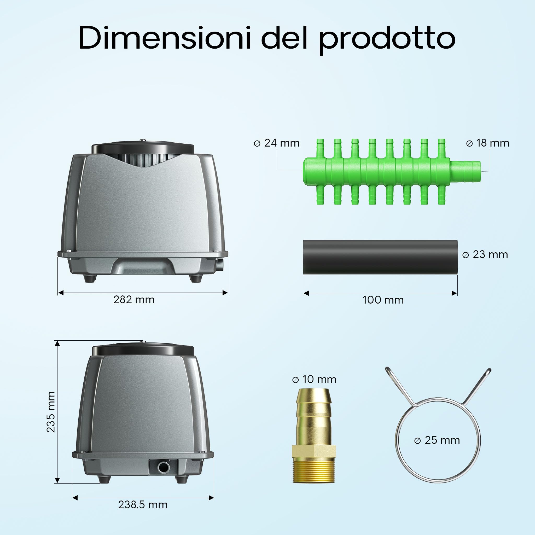 SunSun CAP Aeratore acquario, ossigenatore per laghetti da giardino da e acquari, pompa d'aria con uscite, sistema di aerazione con pietra d'aria e valvola di non ritorno