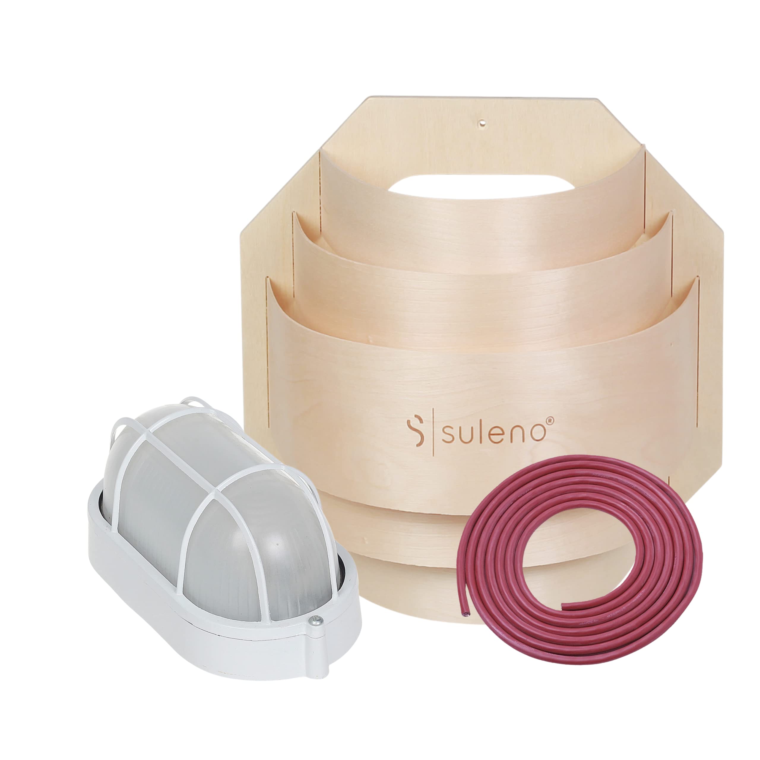 SULENO Sauna Leuchte BELLA, Saunalampe, mit Anschlusskabel | Saunaleuchte aus Holz, Wandmontage, Saunazubehör, hitzebeständig, Sauna Blendschirm mit Fassung, Licht
