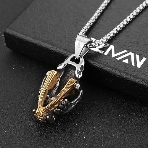 Miniatura 3 de HZMAN Collar con colgante punk para hombre, joyería gótica de acero inoxidable con calavera de tigre de diente de sable