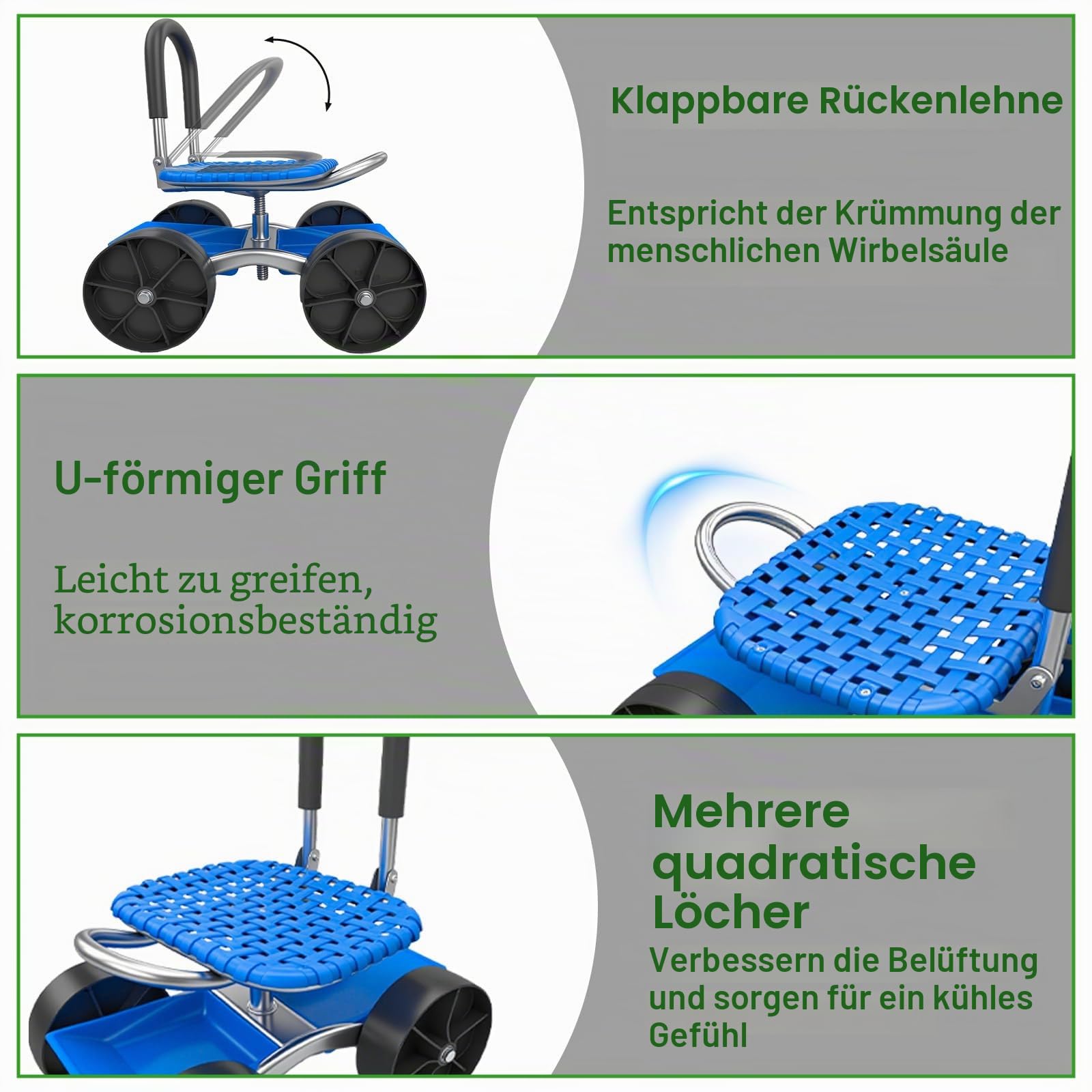 Rollender Gartenwagen, Gartensitz mit Rollen Garten Rollsitz