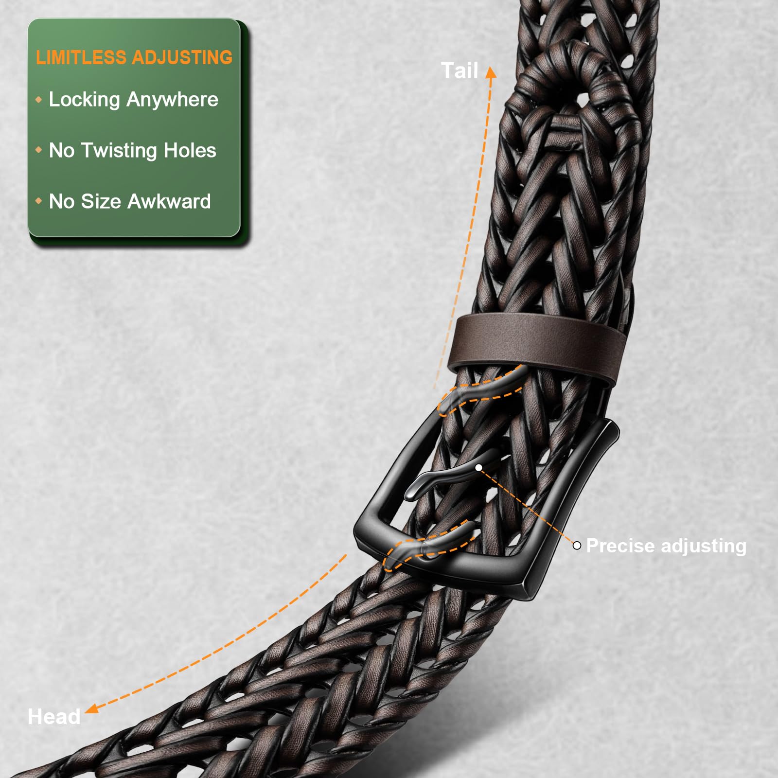 KEMISANT Ceinture tressée confortable pour homme décontracté jean golf 3,5 cm
