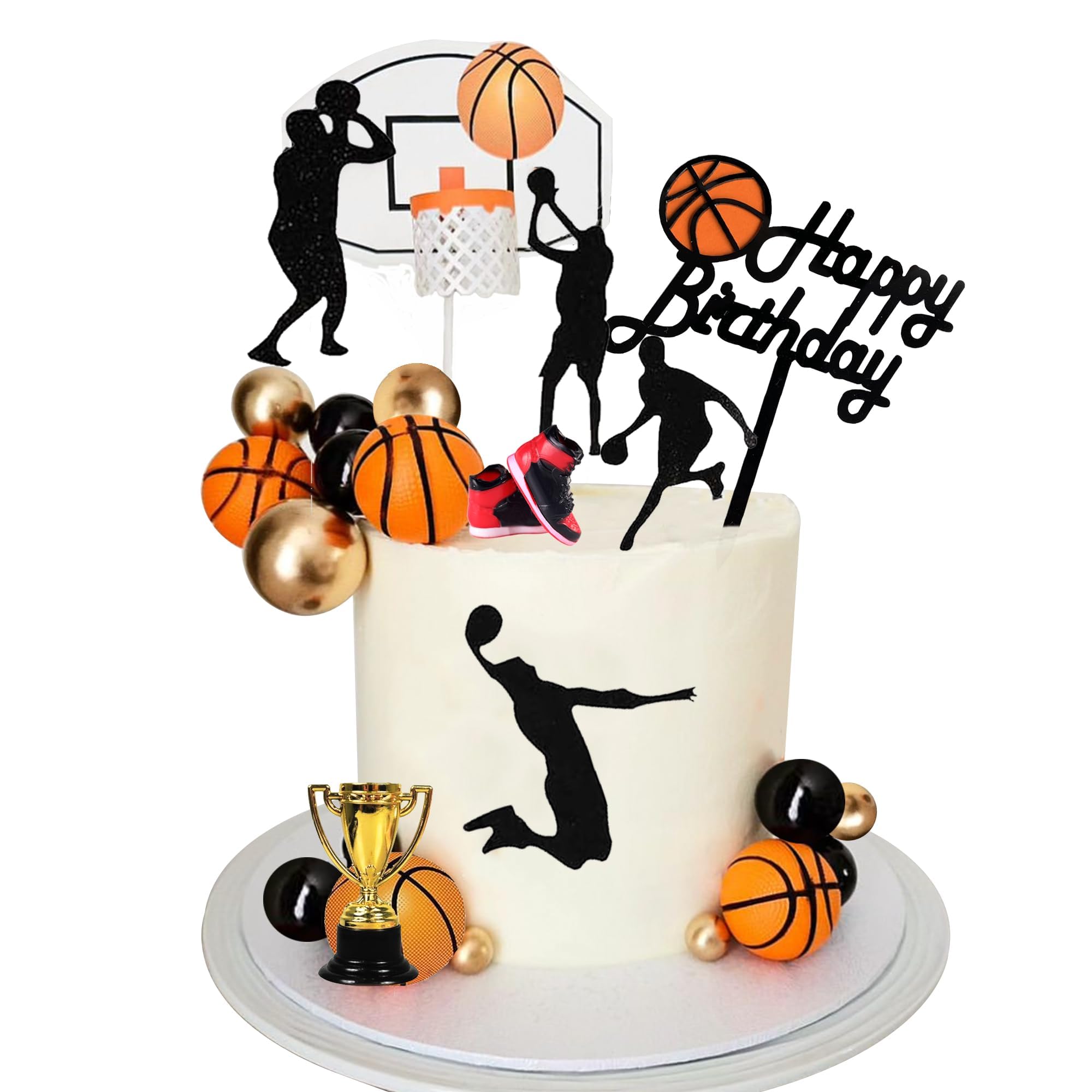 Basketball-Kuchenaufsatz "Happy Birthday" – Doppelseitig Glitzernd, Ca. 18x16,8 Cm, Für Sport-Themen-Partys