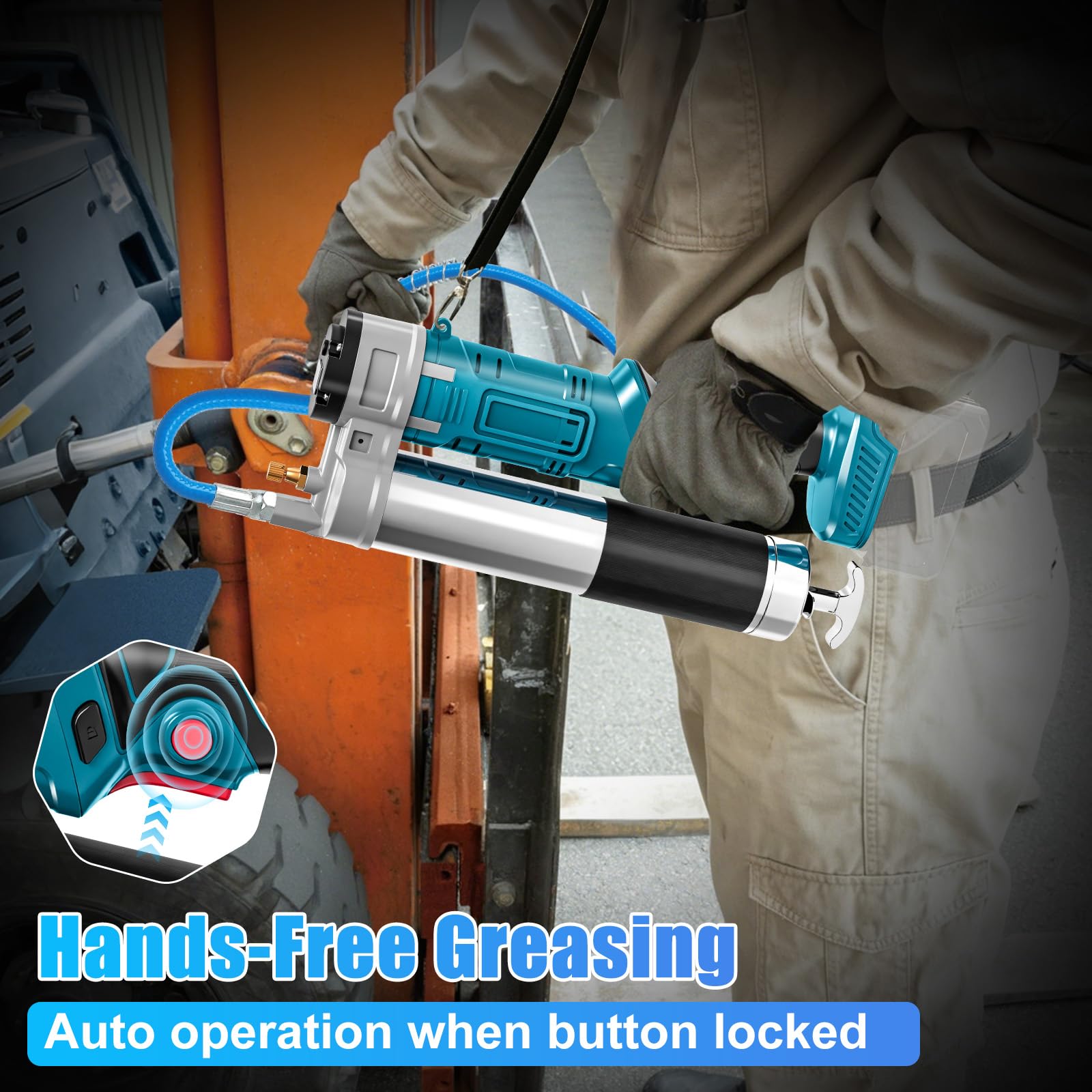 Fettpresse kompatibel mit Makita 18V-Akku, 8000–12000 PSI, 180–200 g/min, | 3-stufige Drehzahlregelung,600W bürstenloser Motor,für 400ml Kartuschen & loses Fett, mit LED-Licht