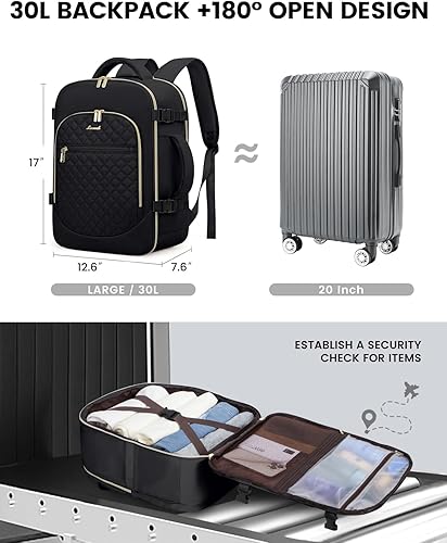 Miniatura 5 de LOVEVOOK Mochila de mano aprobada por vuelo, mochila de viaje para laptop de 35 litros para mujer, mochila grande con 3 cubos de embalaje.., Negro