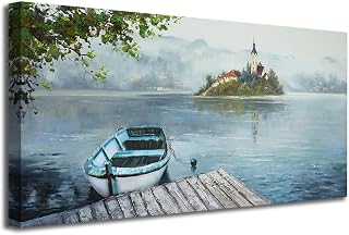 Ardemy Lake Canvas Wall Art Landscape Boat Pictures Wall Decor Living Room Scenic Artwork Painting Bedroom kitchen Dining Room Home Office, 40"x20"