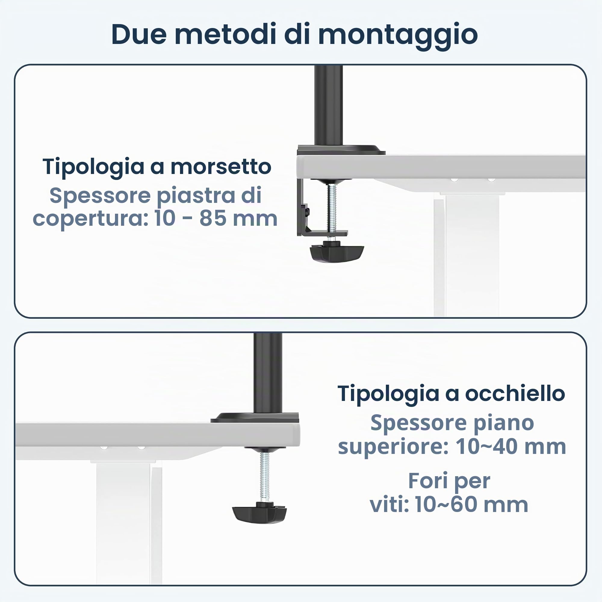 WORLDLIFT Supporto per Doppio Monitor Verticale per Schermo LED LCD da 17-32 Pollici Supporto VESA 75/100 mm Lunghezza dell'asta 80 cm Regolabile in altezza Capacità di peso 8KG