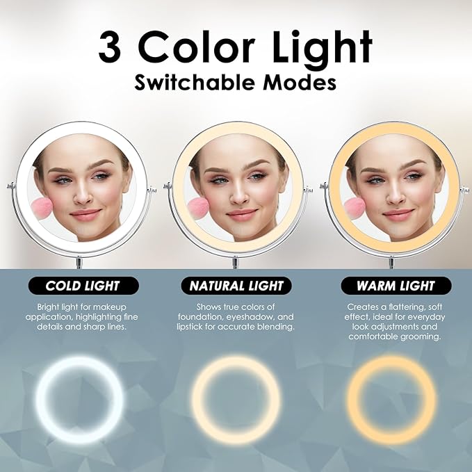 Espejo de maquillaje con luz de 1X/10X ajustable miniatura 4