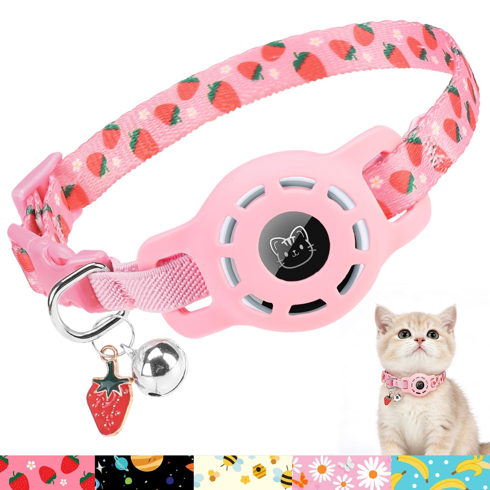 BINGPET AirTag Cat Collar Breakaway, Kitten Collar with Air Tag Holder,XS