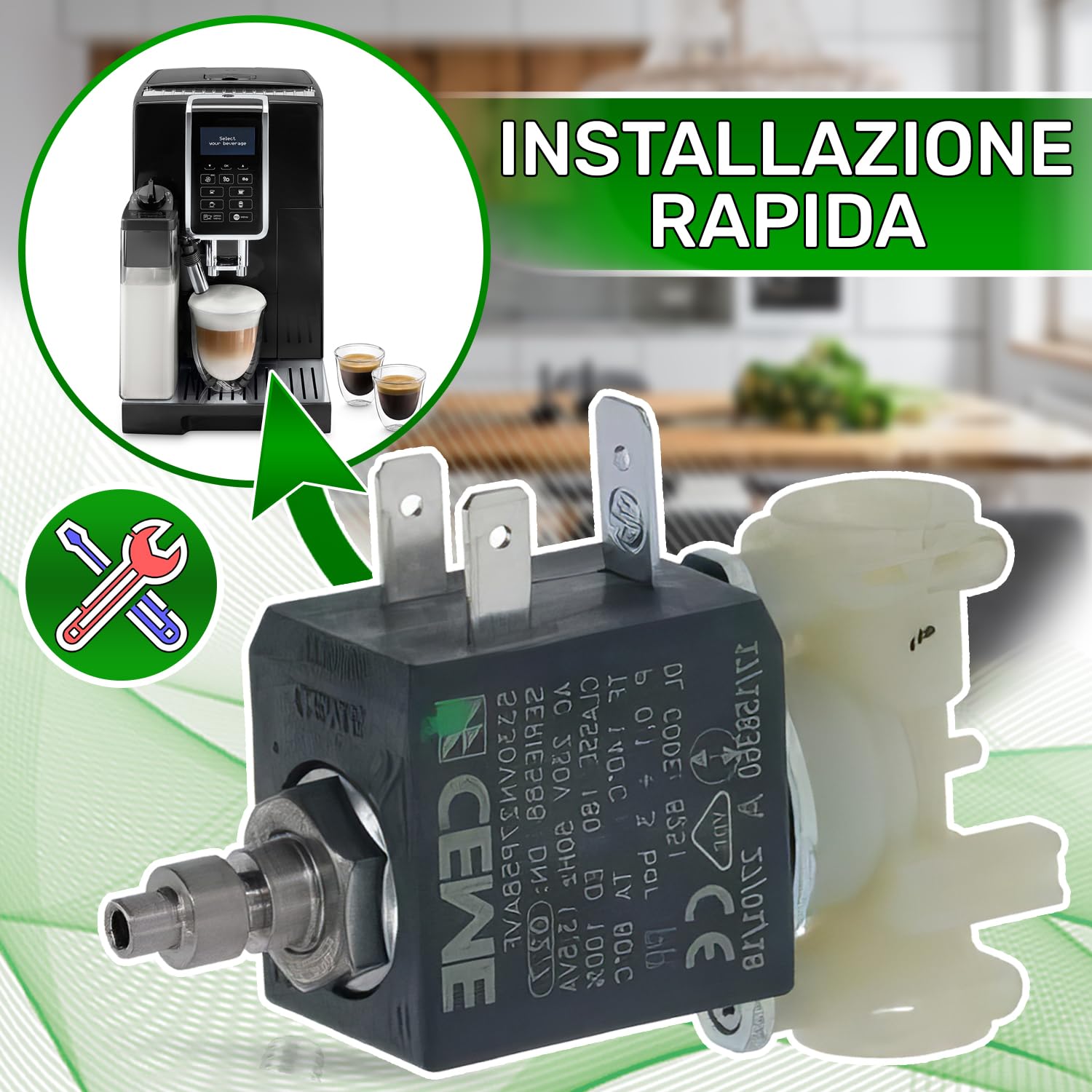 Elettrovalvola per Macchina Caffè 3-Vie con Codice Originale 5213218251 5213212421 5213220251 5213214171 5213215961 per DeLonghi ECAM ETAM - MADE IN ITALY - Garanzia di 5 Anni - ONIX TECH