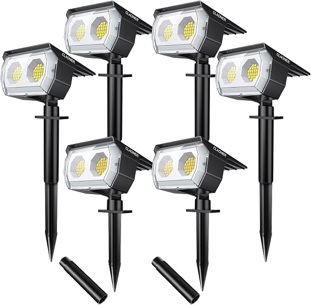 Solar Spot Lights Outdoor 6 Pack, Claoner Upgraded 48 LED Wireless 2-in-1 Solar Landscape Lights 3 Lighting Modes, IP67 Waterproof Solar Spotlights Outdoor for Garden Yard Pathway [Cool White]