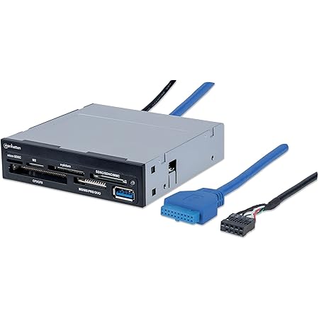 Manhattan 3.5" Bay Mount Expansion Panel, 1x USB-A port, Multi-Card Reader/Writer 48-in-1, 5 Gbps (USB 3.2 Gen1 aka USB 3.0), SuperSpeed USB, Black, Three Year Warranty, Box