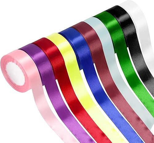 Tanstic Kit de 10 rollos de cinta de satén de 10 colores, cintas de tela de 1-12 pulgadas x 25 yardas, cinta de envoltura de regalos, cinta de satén