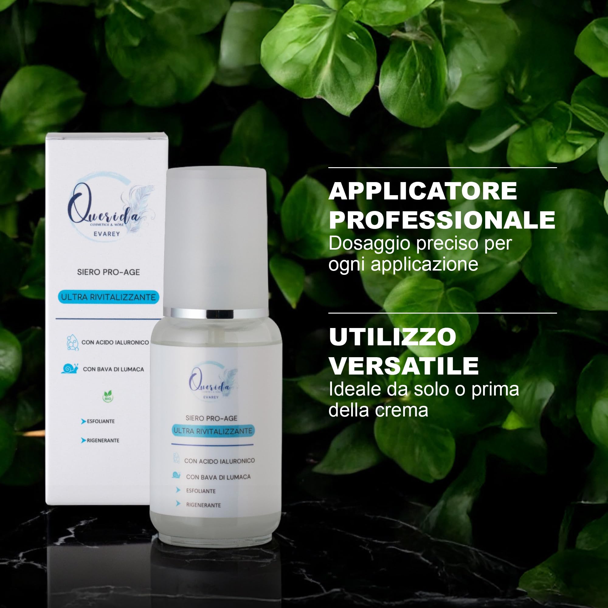 Querida ProAge Gesichtsserum mit Schneckenschleim und Hyaluronsäure, biologisches Peeling, regenerierend, Anti-Age, hergestellt in Italien, 50 ml