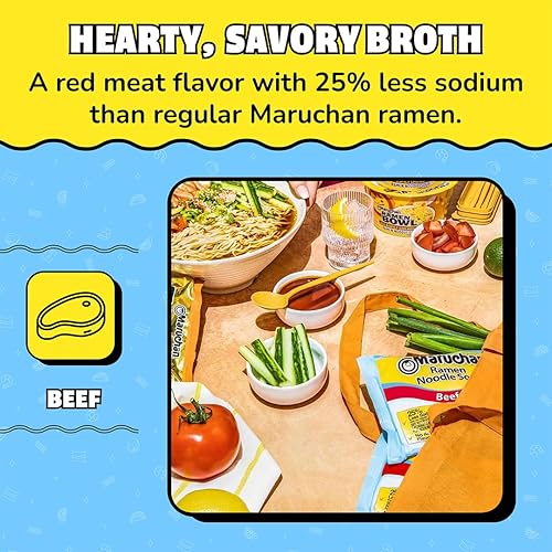 Miniatura 4 de Maruchan Ramen - Carne de res con menos sodio, fideos Ramen instantáneos, comidas listas para comer, 3 onzas, 24