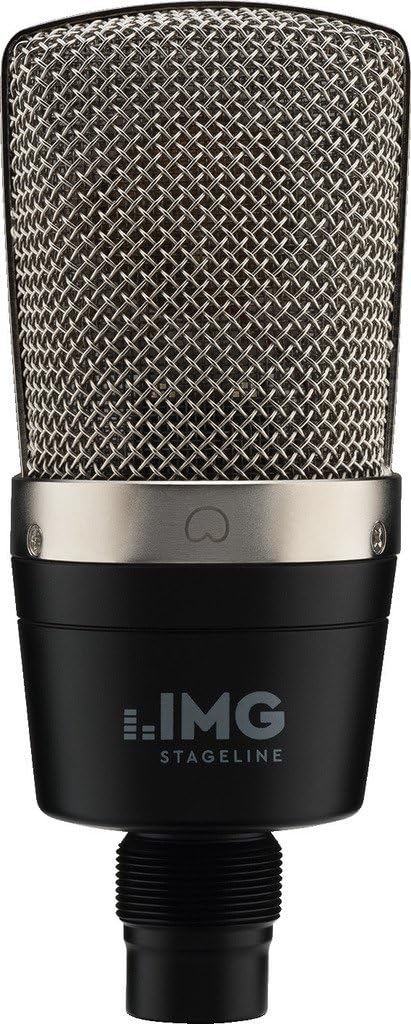 IMG Stageline ECMS-60 Large Diaphragm Condenser Microphone, Vowel and Instrument Microphone for Professional Studio Use Including Microphone Holder, Adapter Screw and Leather Bag in Black/Silver