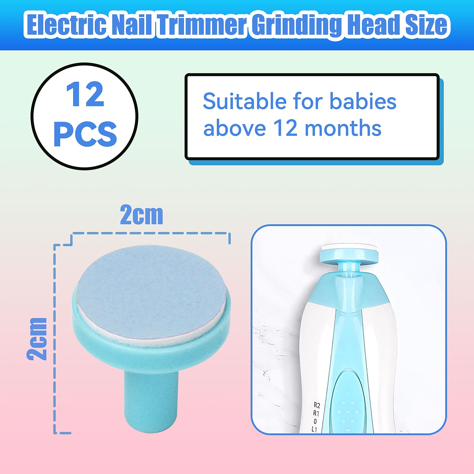 12 Pcs Replacement Pads for Baby Nail Files Nail Trimmers, Electric Baby Nail Buffing Heads Standard for Newborn Kids (Blue) - Image 2