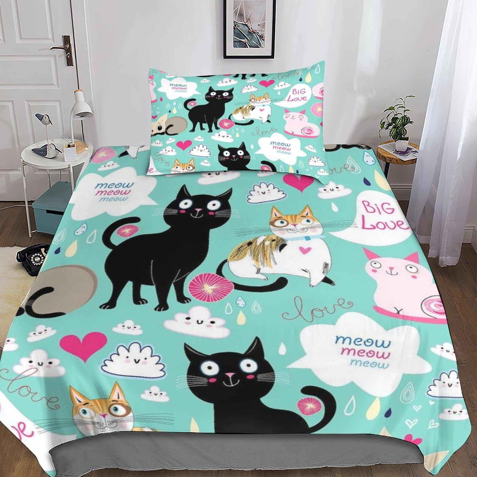 Parure de lit dessin animé anti-glisse avec housse de couette zippée microfibre 135x200cm