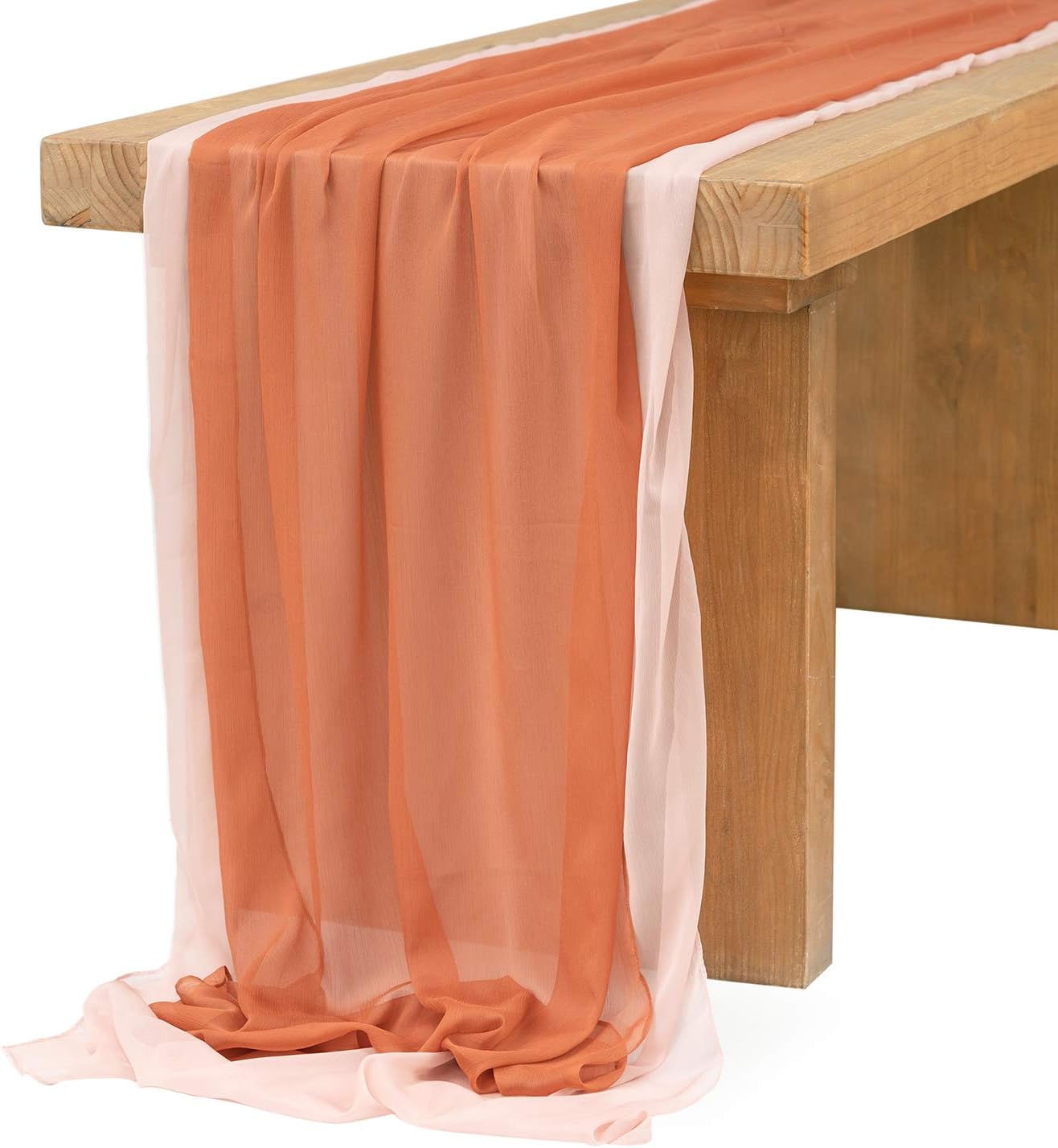 Ling's Moment Terracotta & Nude Pink Silky Crinkle Chiffon Like Table Runner 30" x 120" (Set of 2) Burnt Orange for Wedding Party Bridal Shower Decoration