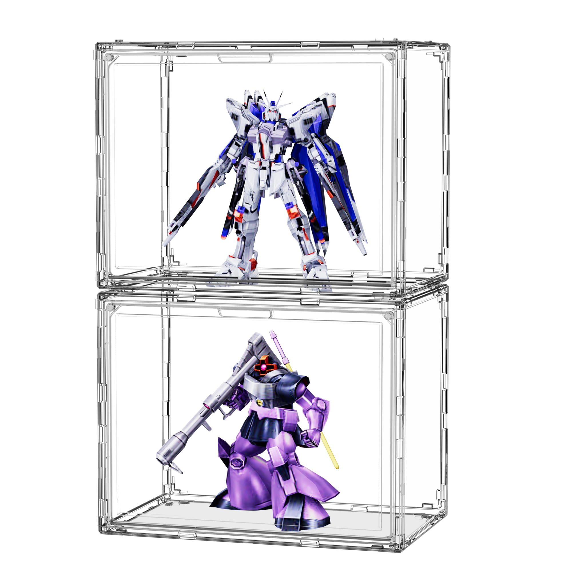 ホームブリス フィギュアケース UVカット コレクションケース 横縦積み可 透明 ディスプレイケース 幅36×奥22.5×高さ28cm 2個セット | アクリルケース ディスプレイケース 積み重ね 前開き おもちゃ/靴/書類/化粧品/小物 透明収納ボックス 収納ケース 組立簡単 多機能 大容量 おしゃれ 無臭 厚み 強い耐荷重