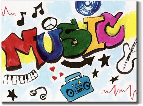 Renditions Gallery Lienzo animado para pared, pinturas e impresiones para el hogar, música retro colorida, vibrante instrumental, moderno, lienzo,