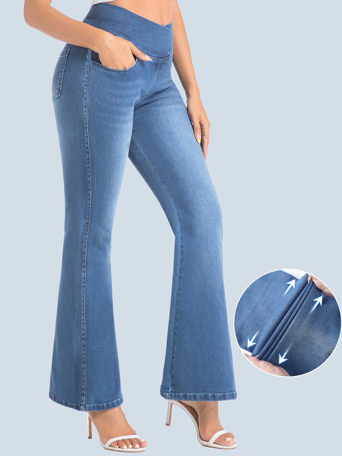 VX VONXURY Bootcut Jeans Damen mit Hoher Bund Pull on Flare Jeans Stretch Schlaghose mit und 4 Taschen Ideal für Alltag Büro