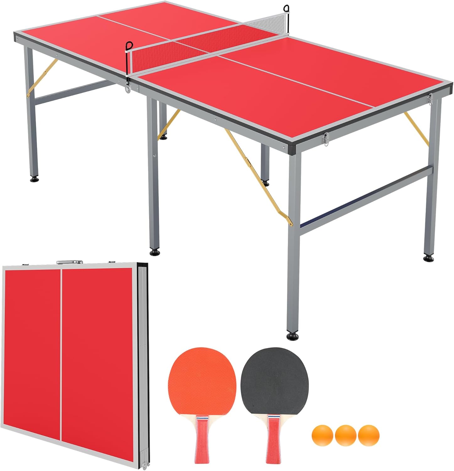 Garvee Portable Ping Pong Table,6X3 ft Professional Indoor/Outdoor Table Tennis Tables Game with Net for Adults/Teens,2 Tennis Paddles and 3 Balls- Quick Assembly